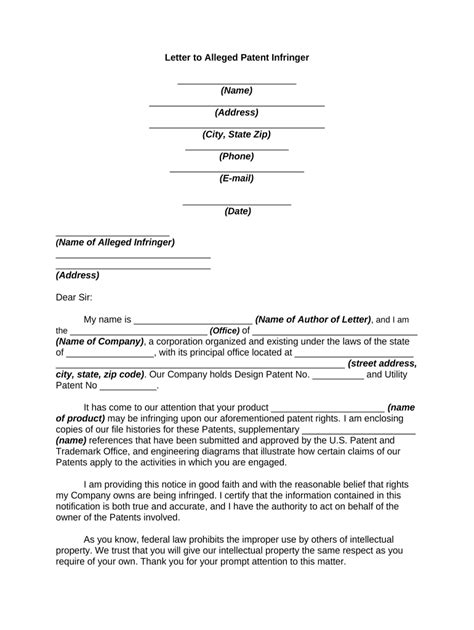 Letter To Alleged Patent Infringer Doc Template Pdffiller