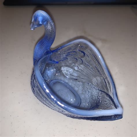 Vintage Fenton Blue Swan Trinket Dish Figurine Transluscent Euc Ebay