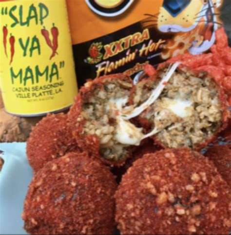 Slap Ya Mama Cheese Boudin Balls Covered In Flamin Hot Cheetos Slap Ya Mama Recipe Boudin