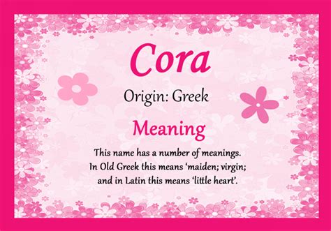 Cora Personalised Name Meaning Certificate The Card Zoo