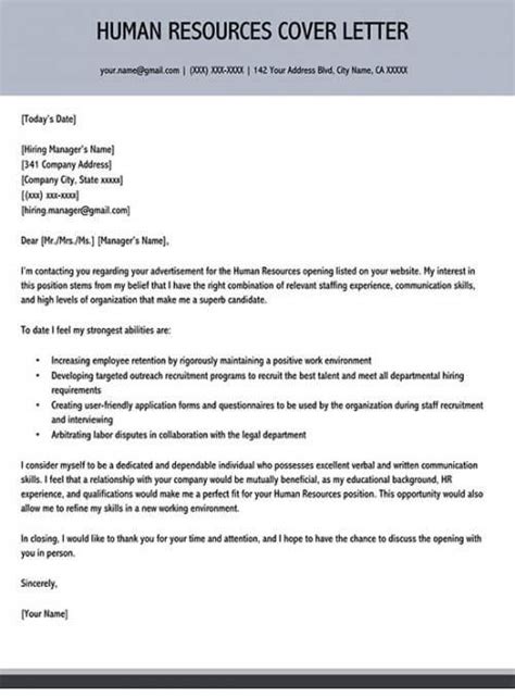 Human Resources Cover Letter Samples Guide And Writing Tips