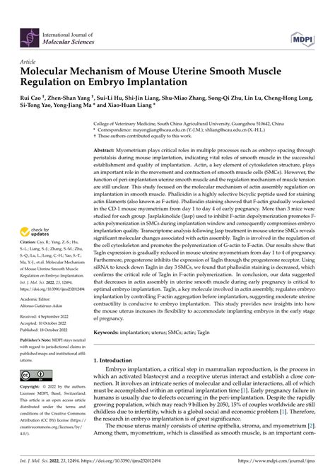 PDF Molecular Mechanism Of Mouse Uterine Smooth Muscle Regulation On