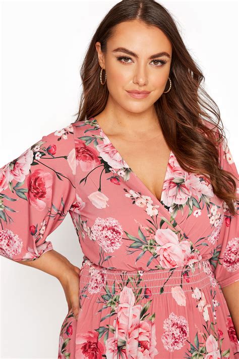 Plus Size YOURS LONDON Pink Floral Wrap Midaxi Dress Yours Clothing