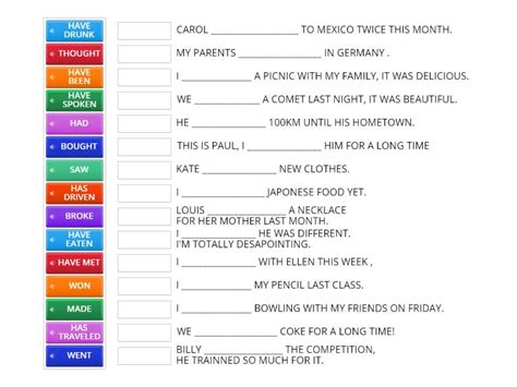 Simple Past X Present Perfect Match Up