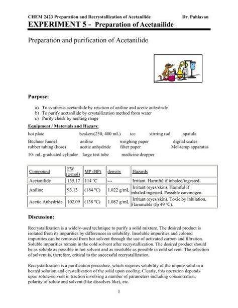 Synthesis Of Acetanilide Lab Report Synthesis Of P