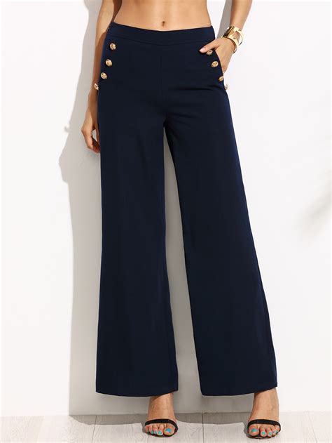 Navy Wide Leg Sailor Pants Shein Sheinside