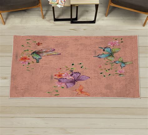 Butterfly Decorative Rug, Springtime Flying Moths on Vintage Style