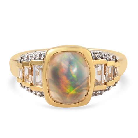 Nat Rlicher Thiopischer Opal Und Zirkon Ring Silber Gelbgold