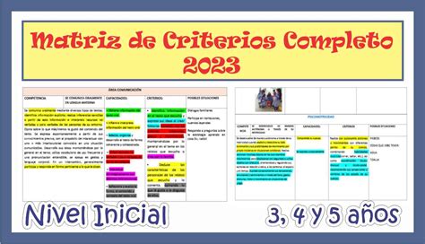 Matriz De Criterios Completo Para Nivel Inicial Maestras De Inicial