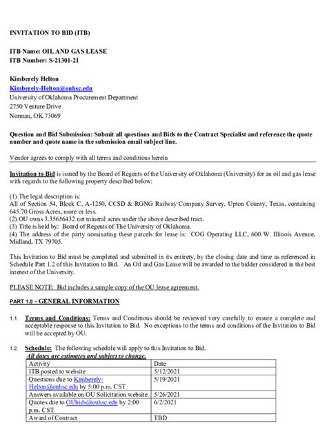 Fillable Online Invitation To Bid Itb Itb Name Oil And Gas Lease Itb