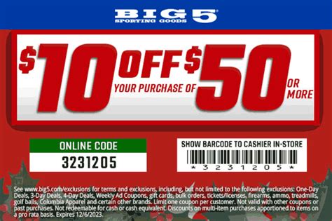 10 Off 50 At Big 5 Sporting Goods Or Online Via Promo Code 3231205