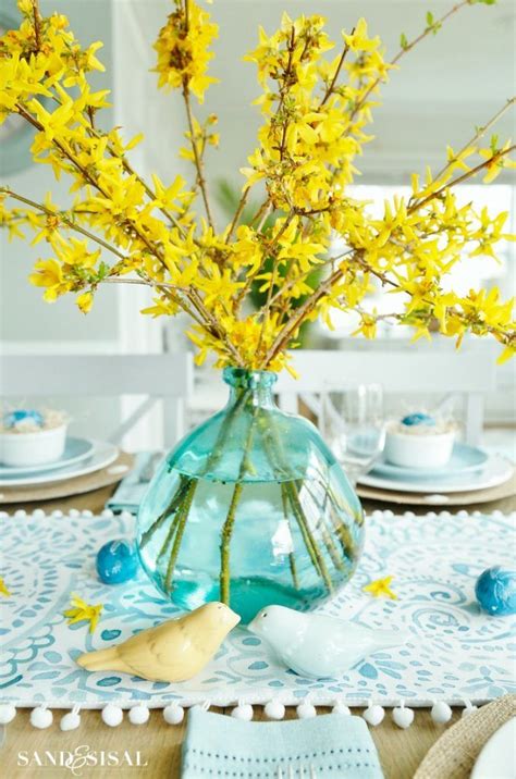 Aqua And Yellow Coastal Easter Tablescape Sand And Sisal Yellow