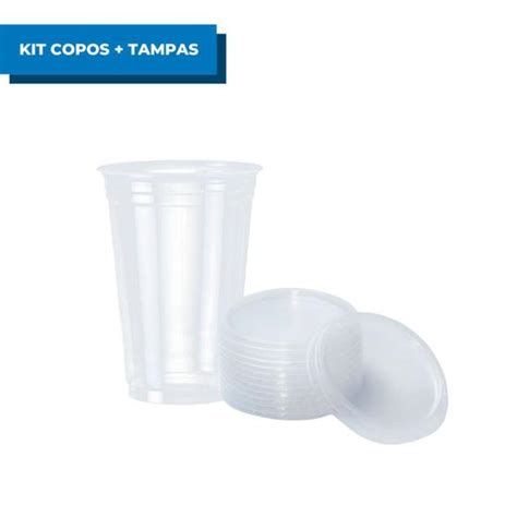 Kit C Copos Descart Veis Pp Ml Liso Tampa Sem Furo Bebida Agua