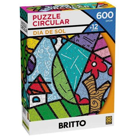 Puzzle 600Peças Circular Dia De Sol Romero Britto 04263 Grow Quebra