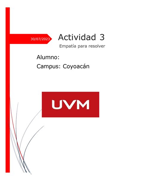 A3 LENTES PROCESO 30 07 2023 Actividad 3 Empatía para resolver Alumno