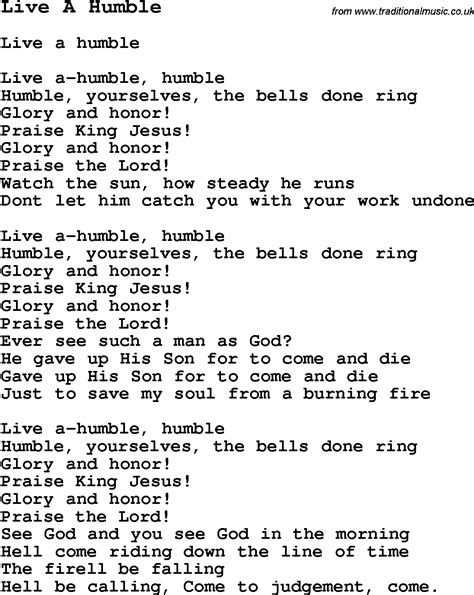 Negro Spiritual Slave Song Lyrics For Live A Humble