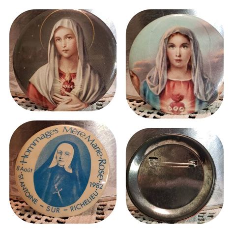 Religious Pinback Buttons Virgin Mary Mère Marie Rose 1982 Etsy