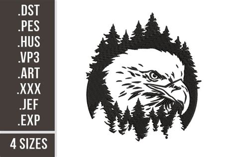 Eagle Silhouette With Forest Eagle Embroidery Designs