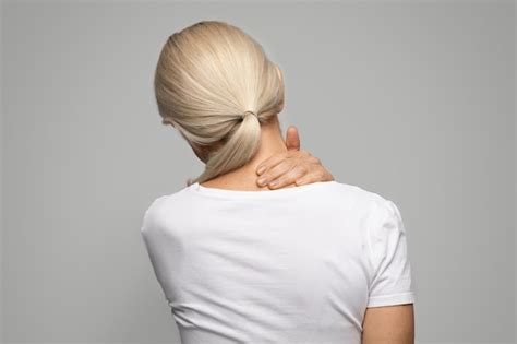 Premium Photo Sick Mature Blond Woman Suffering Acute Neck Pain