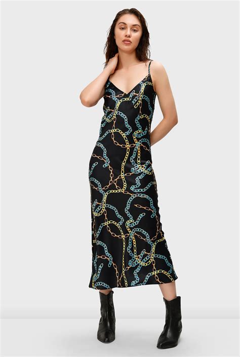 Shop Chain Print Satin Slip Dress Eshakti