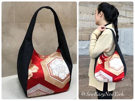 Handmade Japanese Obi Silk Bag With Denim Hobo Bag Upcycled Etsy