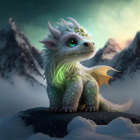 Premium Photo There Is A White Dragon Sitting On A Rock In The Snow