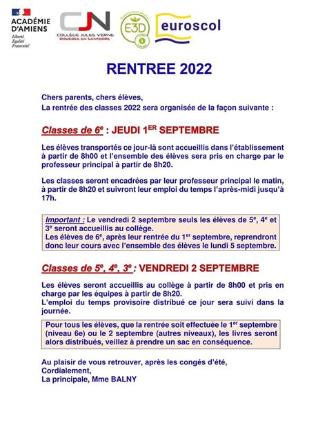 Rentr E Organisation Et Fournitures Scolaires Coll Ge Jules Verne