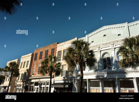 Row Of Old Historic Downtown Business Buildings On Broad And Meeting