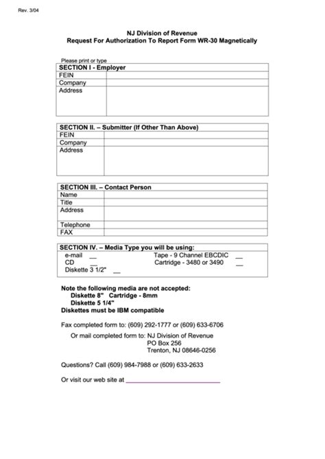 Fillable Request For Authorization To Report Form Wr 30 Magnetically