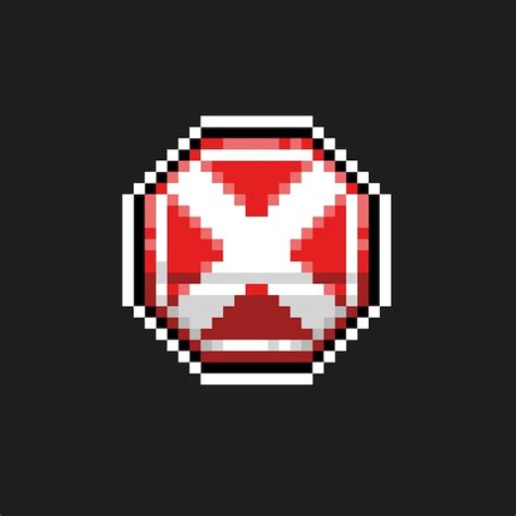 Signo de restricción hexagonal rojo en estilo pixel art Vector Premium