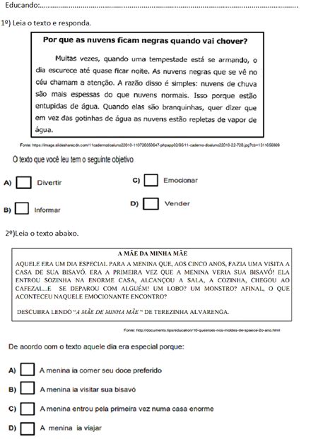 Prova De Portugues 7 Ano Interpretação De Texto Com Gabarito