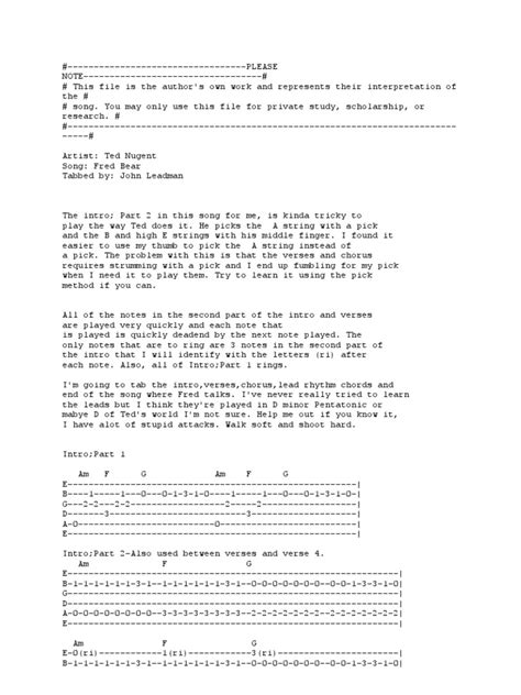 Ted Nugent Fred Bear | PDF | Song Structure | Music Theory