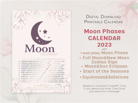 Moon Phases Calendar 2023 Lunar Calendar Moon Calendar - Etsy