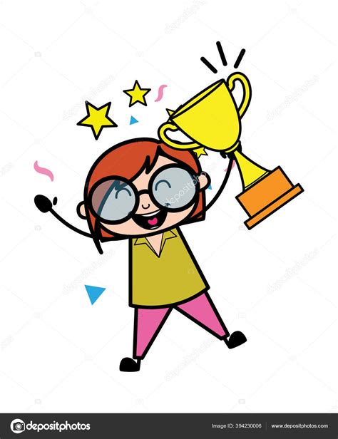 Cartoon Teacher Holding Trophy Stock Vector by ©lineartist 394230006