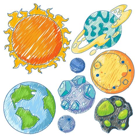 Premium Vector Planets In Pencil Colour Sketch Simple Style