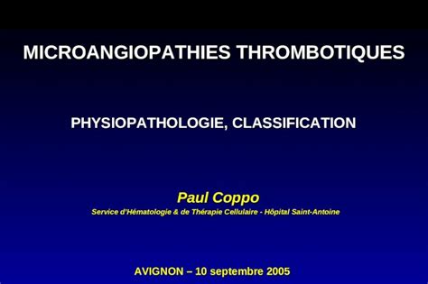 Ppt Microangiopathies Thrombotiques Physiopathologie Classification