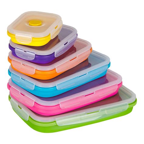 Buy Flat Stacks Collapsible Silicone Food Storage Containers Flat