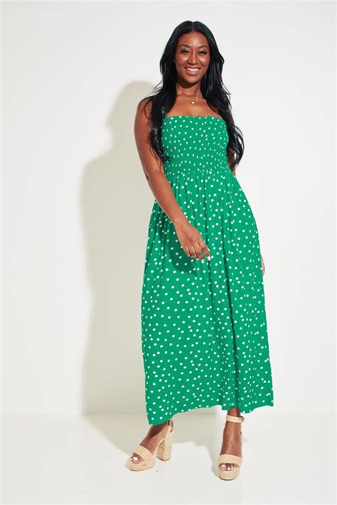 Removable Straps Shirred Bodice Maxi Dress In Greenwhite Pour Moi Clothing