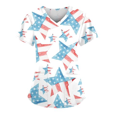 UoCefik 4th Of July Scrubs For Women Short Sleeve Patriotic Summer