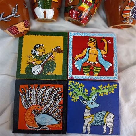 Hand Painted Odiya Patachitra And Gond Art Coasters Set Of Etsy