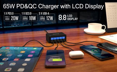 Manto W Usb C Charger With Lcd Display Port Pd Fast Charger With