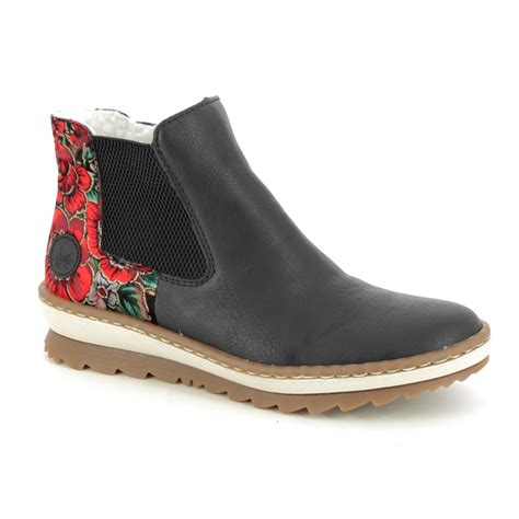 Rieker Z8689 00 Black Floral Womens Chelsea Boots