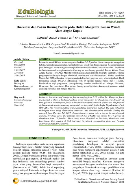 PDF Diversitas Dan Pakan Burung Pantai Pada Hutan Mangrove Taman