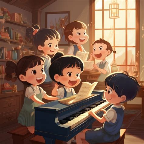 Free Photo | Anime characters playing piano and singing