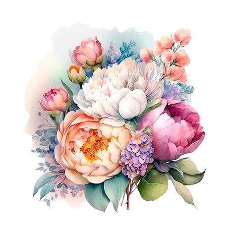 Uma Pintura Em Aquarela De Um Buqu De Flores Uma Pe Nia Branca E