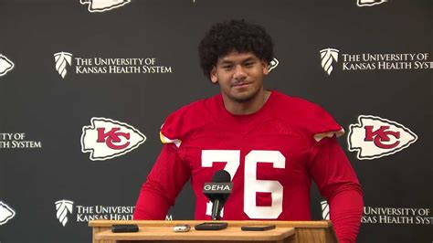 Tackle Kingsley Suamataia speaks at Chiefs rookie minicamp