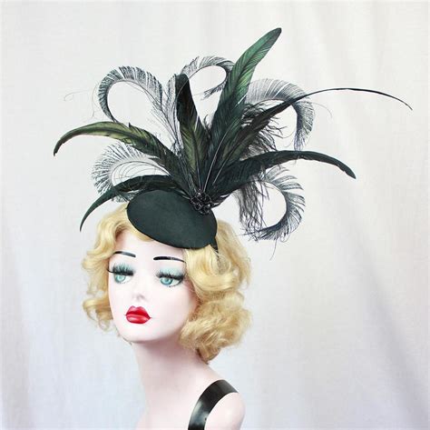 Black Headdress Peacock Feather Fascinator Cocktail Hat Etsy Australia Cocktail Hat Feather