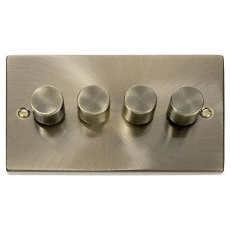 Click Deco Victorian Antique Brass 4 Gang 2 Way 400va Dimmer Switch With Antique Brass Knobs Ukes