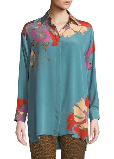 Etro Oversized Poppy Print Silk Tunic Shirt Bergdorf Goodman