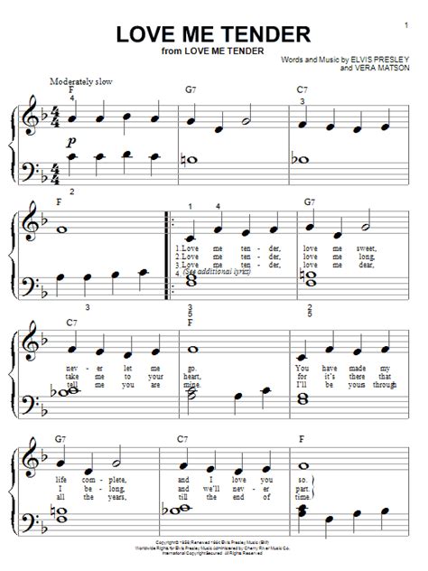 Love Me Tender By Elvis Presley Sheet Music For Big Note Piano At Sheet